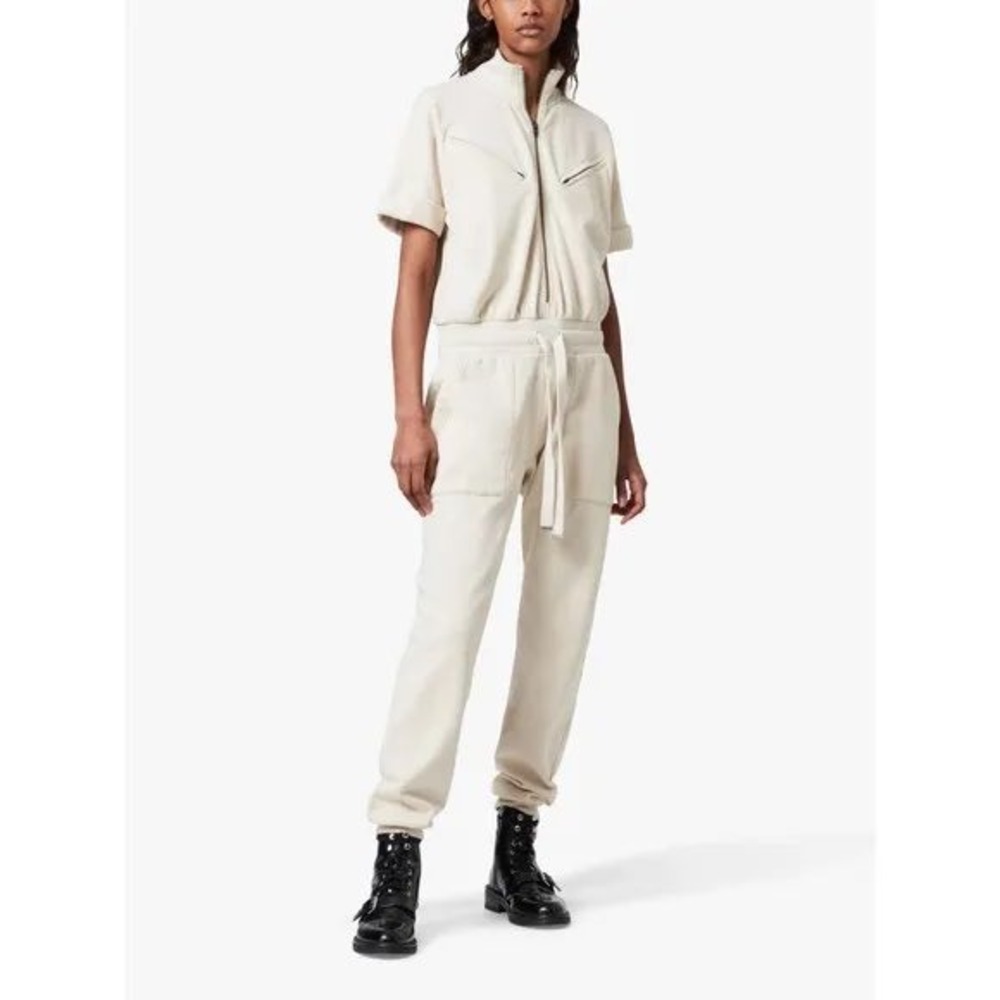 ALLSAINTS Kayla Cotton Sweat Jumpsuit 10 Linnet White Drawstring Waist Utility